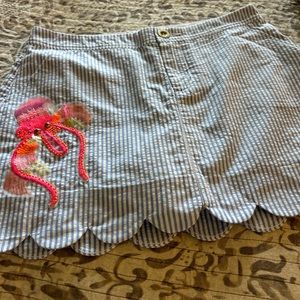 Lilly Pulitzer skort. Light blue white striped w pink beaded octopus. Size 2